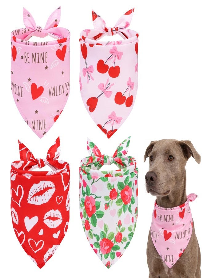 KOOLTAIL Valentines Day Dog Bandanas 4 Pack, Soft Breathable Pet Triangle Scarf, Pink Heart Pattern Holiday Costume, Washable Puppy Kerchief Bibs,Handkerchief for Girl Boy Small Medium Large Dogs Cats - Image 1